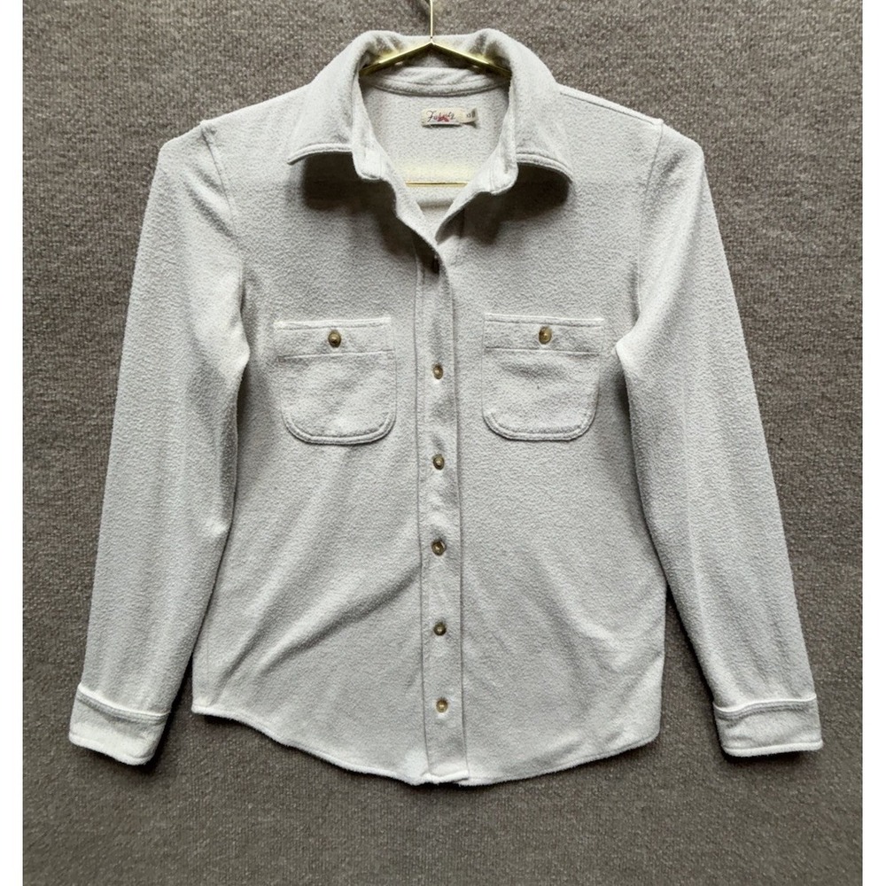 Faherty Shirt‎ Jacket Women XS Off White Button Up Collared Thick Knit Midweight